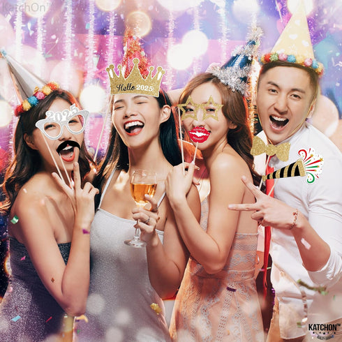 KatchOn Photo Booth Props for New Years Eve 2025 - Huge Pack of 35 | Happy New Year Decorations and Party Supplies...