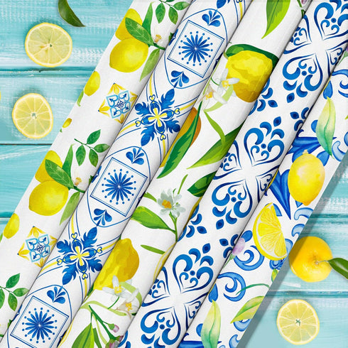 24 Sheets Lemon Scrapbook Paper Pad Double-Sided Blue Tiles Yellow Lemon Patterned Decorative Craft Paper for Card Making Photo Album Journal DIY ...