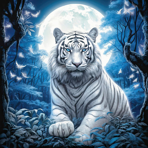 Fabric Panel 14"x14" White Tiger 100% Cotton Quilting Sewing Square M744...