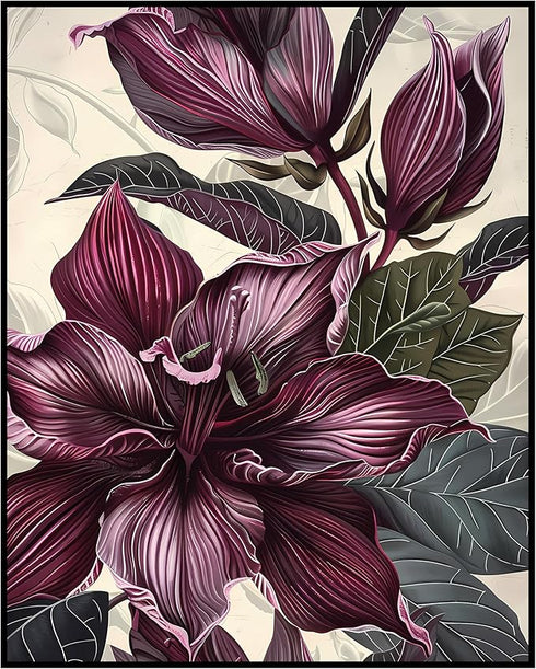 Posterizer 1 pcs-deep purple flowers chic home decor-Floral & Botanical Art-Abstract & Modern Art-Decor for Home & Office- UNFRAMED Wall Art...