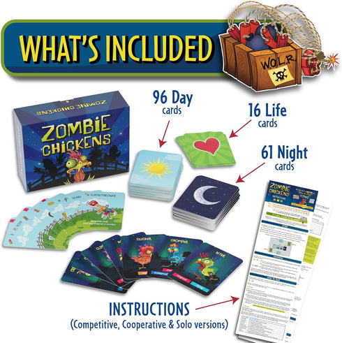 Zombie Chickens - Fun Family Card Games for Adults, Teens & Kids - Survival Zombie Game, 3 Ways to Play: Competitive, Cooperative & Solo (1-4 Play...