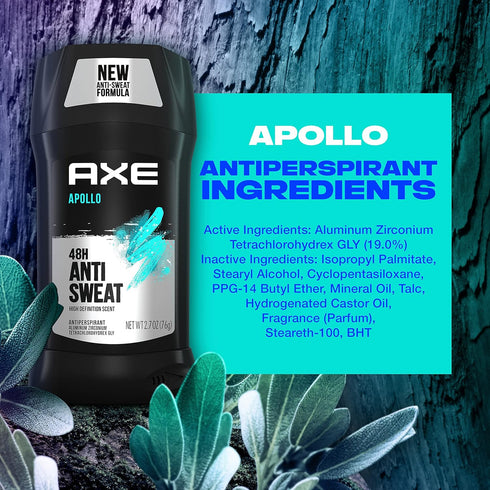 AXE Apollo Antiperspirant Deodorant Stick For Men Sage & Cedarwood 48 Hr Anti Sweat Mens Deodorant, 2.7 Ounce (Pack of 4)...