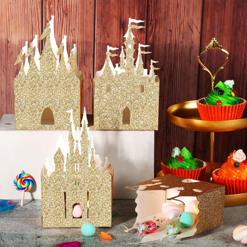 Geiserailie 20 Pieces Castle Box Princess Candy Box Glitter Castle Favor Treat Gift Princess Party Decorations Baby Shower Wedding Supplies(Gold)...