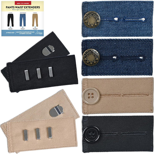 Button Extender for Pants Waist Extenders for Pants for Men and Women (6-Piece Multiple Styles) Adjustable Jeans Button Extender – Black Metal Hoo...