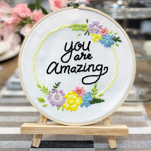 Yutaohui 2 Sets Embroidery Kits,Funny Embroidery Kit Flowers with Encouraging Words,Embroidery Kit for Beginners,Cross Stitch Kit Beginner,Embroid...
