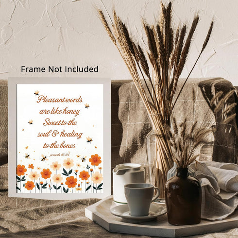 Posterizer 1 pcs-cute bees and flowers Pleasant Words bible verse-Religious Posters-Motivational & Inspirational Art-Gifts for Christians - UNFRAM...