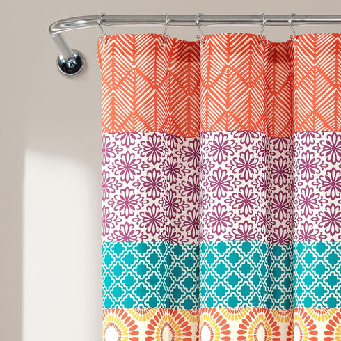 Lush Decor Bohemian Stripe Shower Curtain, 72" W x 72" L, Fuchsia & Orange - Bathroom Curtain - Striped Shower Curtain - Boho Decor - Fabric Showe...