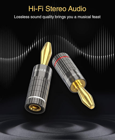BlueRigger Banana Plugs 5 Pairs / 10 pcs (Closed Dual Screw) - 10 Pack Gold Plated Speaker Plugs Connector for Speaker Wire, Amplifier, Receiver, ...