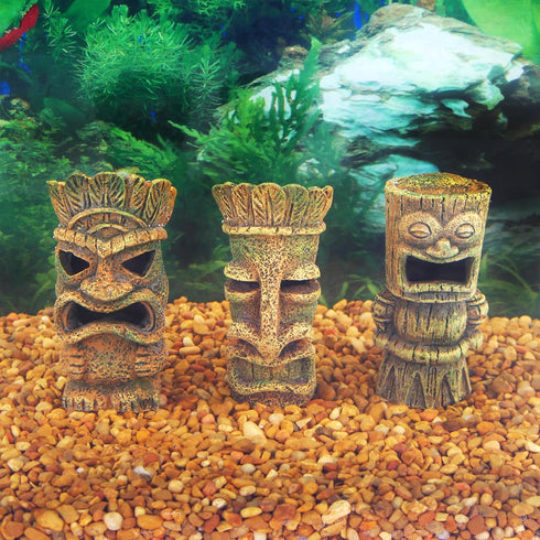 Pen-Plax RRT1A 1 Piece Aquarium Decorative Tiki's Assorted Resin Ornament, Small/4"...