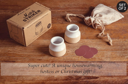 Demi's Home Match Striker - Set of 2 - White - (Matches Not Included) - Ceramic Match Holder with Striker...