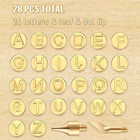 Honoson 28 Pcs Wood Burning Letter Tips Stamps Kit Tool, Letter Copper Mold Carving Lowercase Alphabet Branding Personalization Set for Craft DIY ...