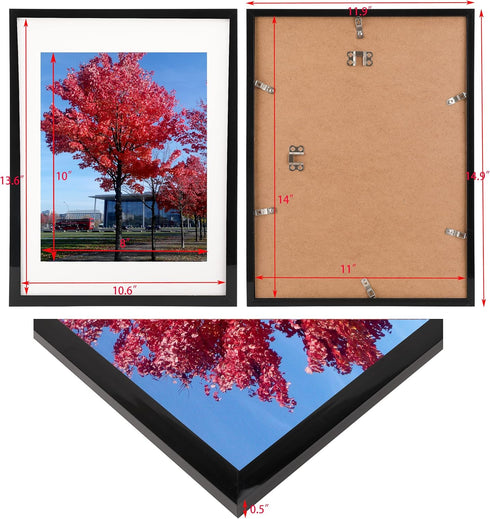 Black 11x14 Picture Frame, Display Pictures 8x10 with Mat or 11x14 Without Mat,Wall Certificate Poster Photo Frame, 1 Pack...