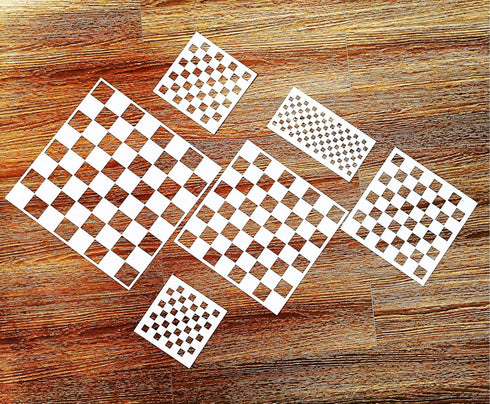 6pcs Reusable Check Painting Stencils, Small Square Plaid Stencils,Plastic Art Craft Checkerboard Templates,DIY Home Décor Card on Wood Wall Fabri...
