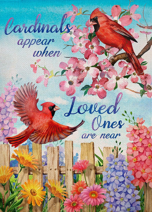 Home Decorative Cardinal Appear When Loved Ones are Near Spring Garden Flag, Summer Bird Porch Yard Flower Outside Decoration Inspirational Memori...