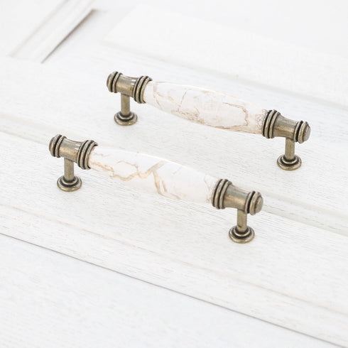 Set of 4 Marble Ceramic Handle Antique Cabinet Door Pull Modern Euro Style Furniture Drawer Kitchen Knob Handle Pull Decoration 3.78 inch(96mm) Ho...