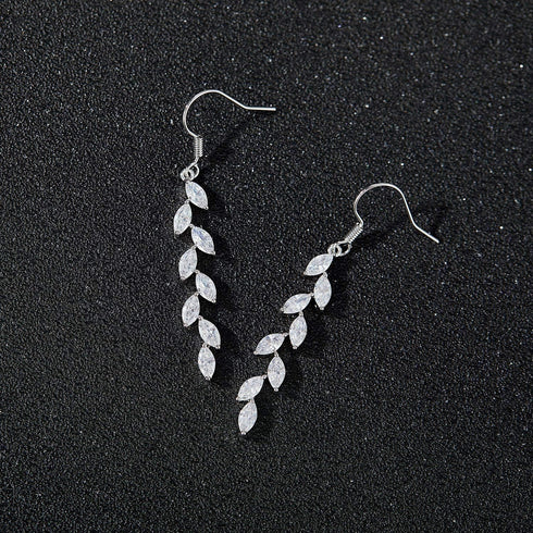 SWEETV Marquise Wedding Dangle Earrings for Brides Bridesmaid, Crystal Long Bridal Earrings for Women Prom...