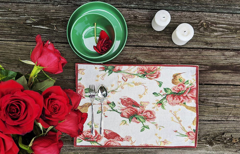 Tache Spring Placemats Floral Sweet Red Roses Birds Placemat - Shabby Chic Vintage Tapestry Kitchen Dining Dinner Linens Floral Table Mat - Set of...