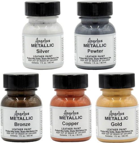 Angelus Leather Paint Set of 5 Metallics 1oz...