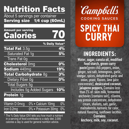 Campbell's Cooking Sauces, Spicy Thai Curry, 11 Oz Pouch...