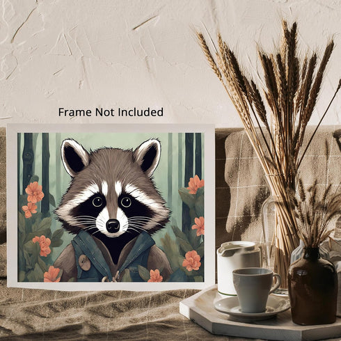 Posterizer 1 pcs- A raccoon in a jungle with pink flowers-Art for Animal Lovers-Floral Botanical Art- Gift for Men Women Entrepreneur Teens-Decor ...