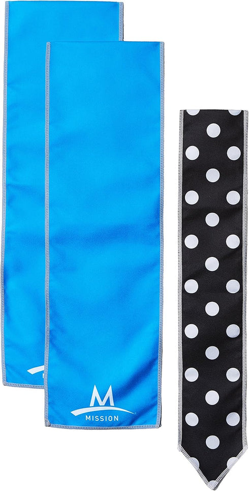 Mission Cooling Accessories Multi-Pack with 1 Cooling Scarf/2 Cooling Wraps, Blue & Black/White Polka Dot, One Size...
