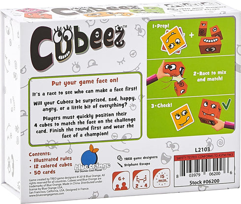 BLUE ORANGE GAMES Cubeez Original Matching Face Changing Expression Puzzle Race with Wooden Cubes, 1 to 4 Players, Ages 6+...
