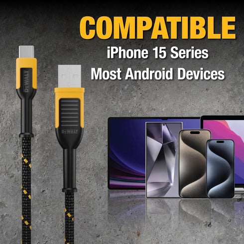 DEWALT USB C Cable, Premium Braided Nylon USB A to Type C Charger Cable Fast Charging for iPhone 15 Series, Samsung Galaxy S10 S10+ / Note 9, LG V...