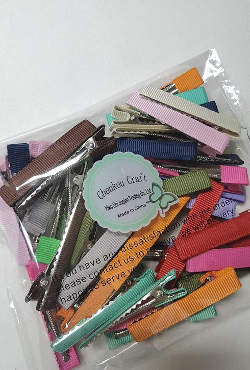 Chenkou Craft Assorted 40pcs Prong Hair Clips Hair Pin Covered Grosgrain Ribbon DIY Hair Jewelry Craft 2" (50x8 mm)...