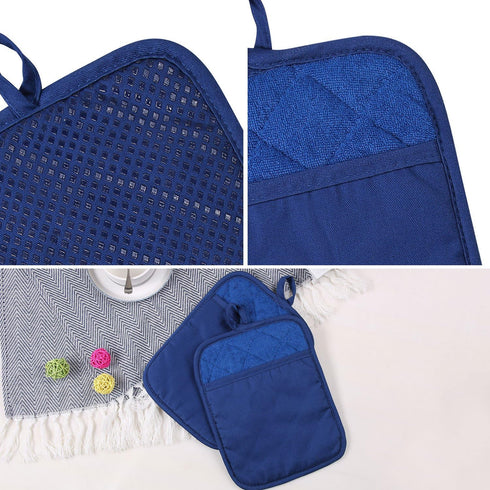 100% Cotton with Silicone Kitchen Everyday Basic Pot Holder Heat Resistant Coaster Potholder Oven Mitts with Pocket for Cooking and Baking Set of ...