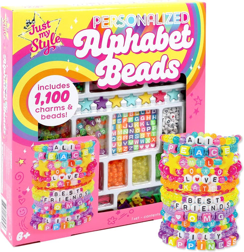 Just My Style ABC Beads by Horizon Group Usa, 1000+ Charms & Beads, Alphabet Charms, Accent Seed Star Wax Beading Cord, Satin Cord Key Ring Includ...