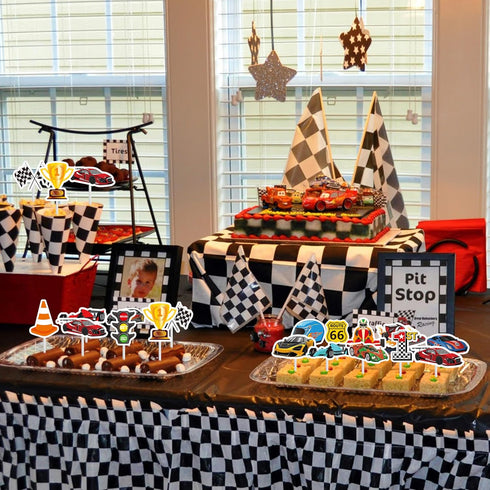 36Pcs Race Car Cupcake Toppers Racing Car Birthday Decorations for Race Car Birthday Party Favors Let's Go Racing Party Racing Car Baby Shower Sup...