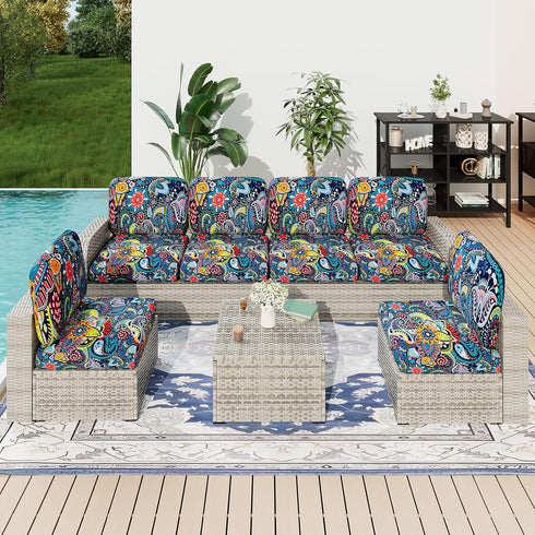 hyha Printed Couch Cushion Covers, Floral Sofa Covers Washable for Cushion Couch, Stretch Pattern Outdoor Cushion Covers for Patio Furniture with ...