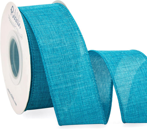 Ribbli Turquoise Blue Linen Wired Ribbon,1-1/2 Inch x Continuous 10 Yard, Blue Burlap Wired Ribbon Easter Ribbon for Wreaths, Big Bow Crafts,Gift ...