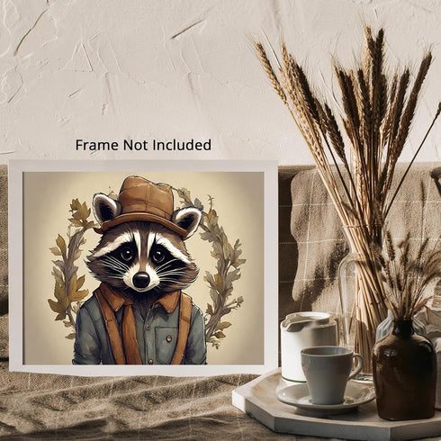 Posterizer 1 pcs- Abstract raccoon with a brown hat and clothes on-Art for Animal Lovers-Floral Botanical Art- Gift for Men Women-Decor for Bedroo...