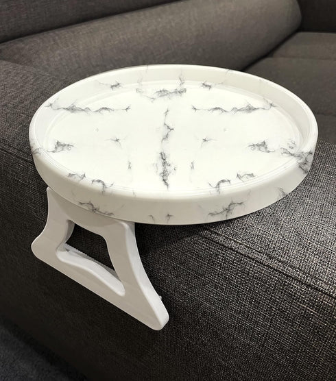 Marble Printed Sofa Arm Clip Table, Armrest Tray Table, Drinks/Remote Control/Snacks Holder (Round)...