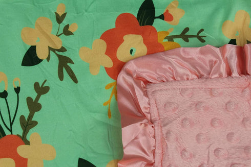 Dear Baby Gear Baby Blankets, Abstact Coral Floral Mint, Coral Minky, 32 Inches by 32 Inches...