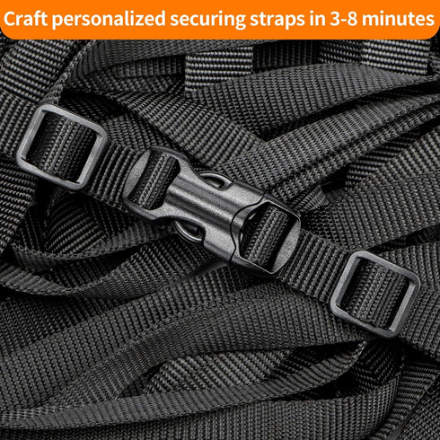 5/8" Buckle and Strap Set: 6 Yards of Thick Nylon Webbing, 6 Pack Quick Side Release Adjustable Plastic Buckles, 12 Tri-Glide Slide Clips, Black (...