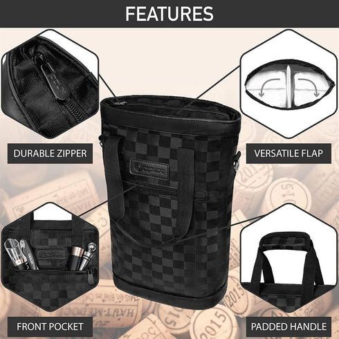 OPUX Two Bottle Wine Bag Carrier Tote, Insulated Leakproof 2 Bottle Wine Cooler Bag for Travel BYOB Picnic, Portable Wine Case, Gift for Men Women...
