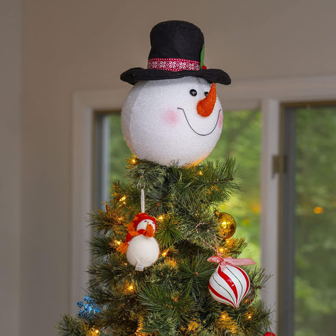 Ornativity Snowman Head Tree Topper - Xmas Holiday Decor Tree Top Winter Snow Man Topper Ornament Decoration for Christmas Tree Toppers 10"...