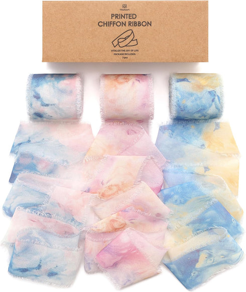 Vitalizart Chiffon Silk Ribbon 1 1/2" x 21Yd Tie Dye Pattern Ribbon Printed for Craft Wedding Bouquet Gift Wrapping Paper Office Home Decor Baby S...
