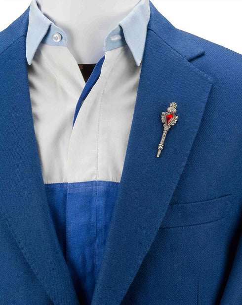 Knighthood Men's Silver Key With Red Stone And Stone Detailing Lapel Pin/Brooch Silver...