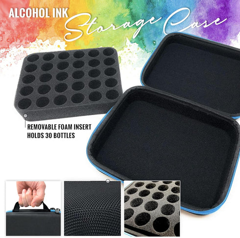 Alcohol Ink Storage Carrying Case, Paint Carry Case Organizer, Stores 30x 0.5-Ounce Bottles of Alcohol Inks, Stickles, Glossy Accents or Reinkers,...
