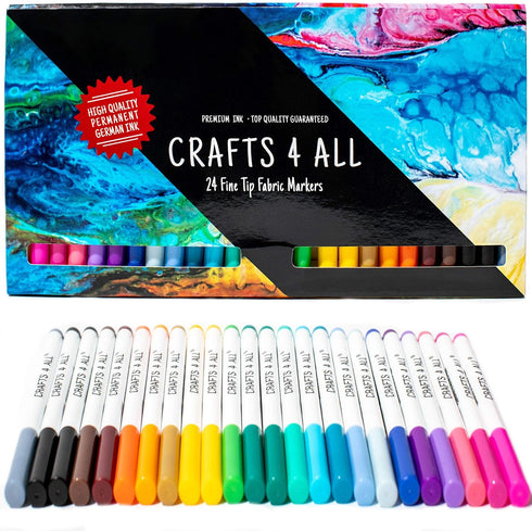 Crafts 4 All Fabric Pens for Clothes - Pack of 24 No Fade, Fabric Markers Permanent for Textile - No Bleed, Machine Washable Shoe Markers for Fabr...