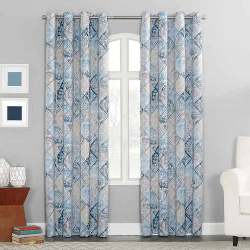Sun Zero Reardon Global Medallion Print Energy Efficient Grommet Curtain Panel, 54" x 63", Indigo...
