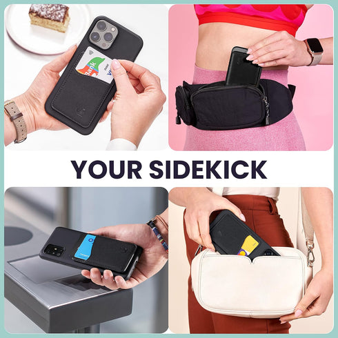Premium Leather Phone Card Holder - Stick On Wallet for iPhone and Android Smartphones - Minimalist Style with Non-Slip Lining Secures Up to 3 Car...