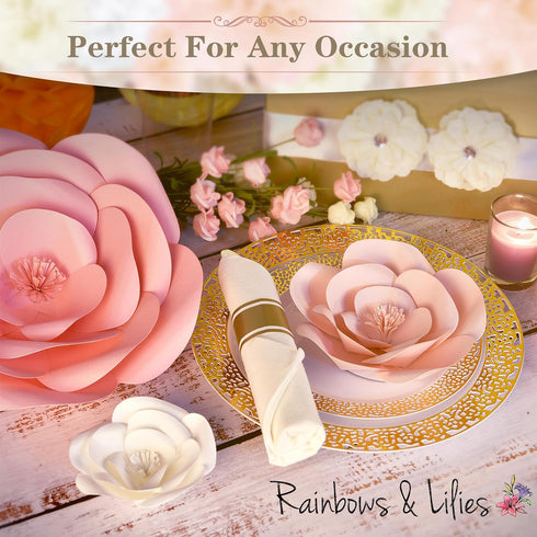 Rainbows & Lilies 15pc Large Paper Flowers Decorations for Wall - Reusable 3D Wall Decor for Girls Room, Nursery & Kids Bedroom - Pink & White Art...