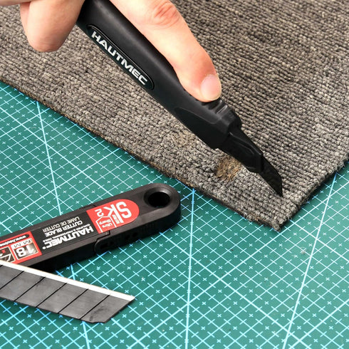 HAUTMEC 18mm Extra Heavy Duty Utility Knife with Double Lock Mechanism and 10pc Blade Set, Double Safety, SK2 Sharp Black Blade for Industrial or ...