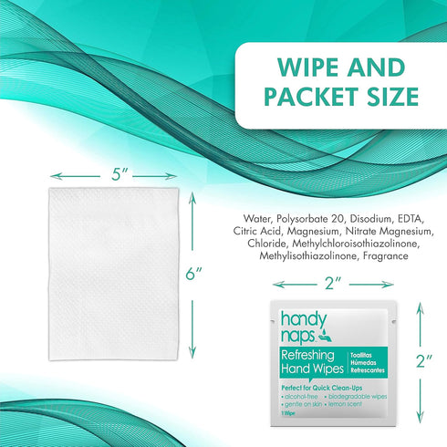 Handynaps Alcohol-Free Hand Wipes With Fresh Lemon Scent, Gentle On The Skin - Box of 100 Individually Wrapped Wipes For Adults and Kids, Travel E...