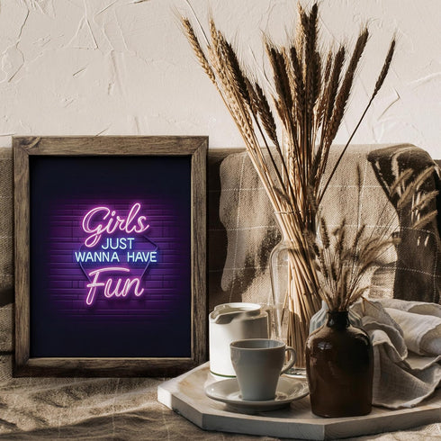 Posterizer 1 pcs-Girls just wanna have fun- vintage neon girly wall sign-Kitchen & Bar Art-Inspirational Women's Art - Art for Cafe, Restaurant, C...