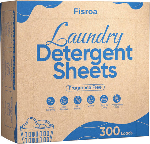 Fragrance Free Laundry Detergent Sheets Travel Eco-friendly 300 Loads Fisroa Clothes Washing Detergent Sheets Plastic-Free Washer Sheets, Unscente...